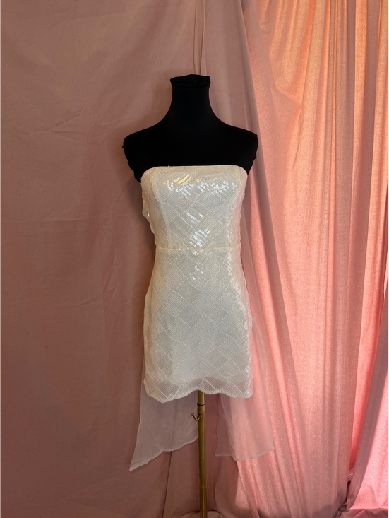 Lulus Dresses & Skirts - Lulus Strapless White Sequin Dress with Sheer Back Overlay, Size M